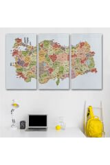 Türkiye Haritası Kanvas Tablo İl ve İlçeli Ayrıntılı Eğitici Dekoratif Tablo 3045