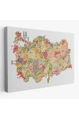 Türkiye Haritası Kanvas Tablo İl ve İlçeli Ayrıntılı Eğitici Dekoratif Tablo 3045
