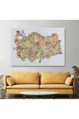 Türkiye Haritası Kanvas Tablo İl ve İlçeli Ayrıntılı Eğitici Dekoratif Tablo 3045