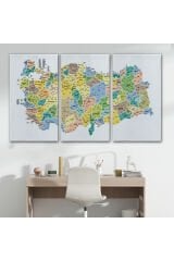 Türkiye Haritası Kanvas Tablo İl ve İlçeli Ayrıntılı Eğitici Dekoratif Tablo 3046