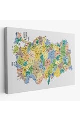 Türkiye Haritası Kanvas Tablo İl ve İlçeli Ayrıntılı Eğitici Dekoratif Tablo 3046