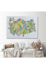 Türkiye Haritası Kanvas Tablo İl ve İlçeli Ayrıntılı Eğitici Dekoratif Tablo 3046