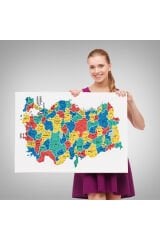 Türkiye Haritası Kanvas Tablo İl ve İlçeli Ayrıntılı Eğitici Dekoratif Tablo 3047