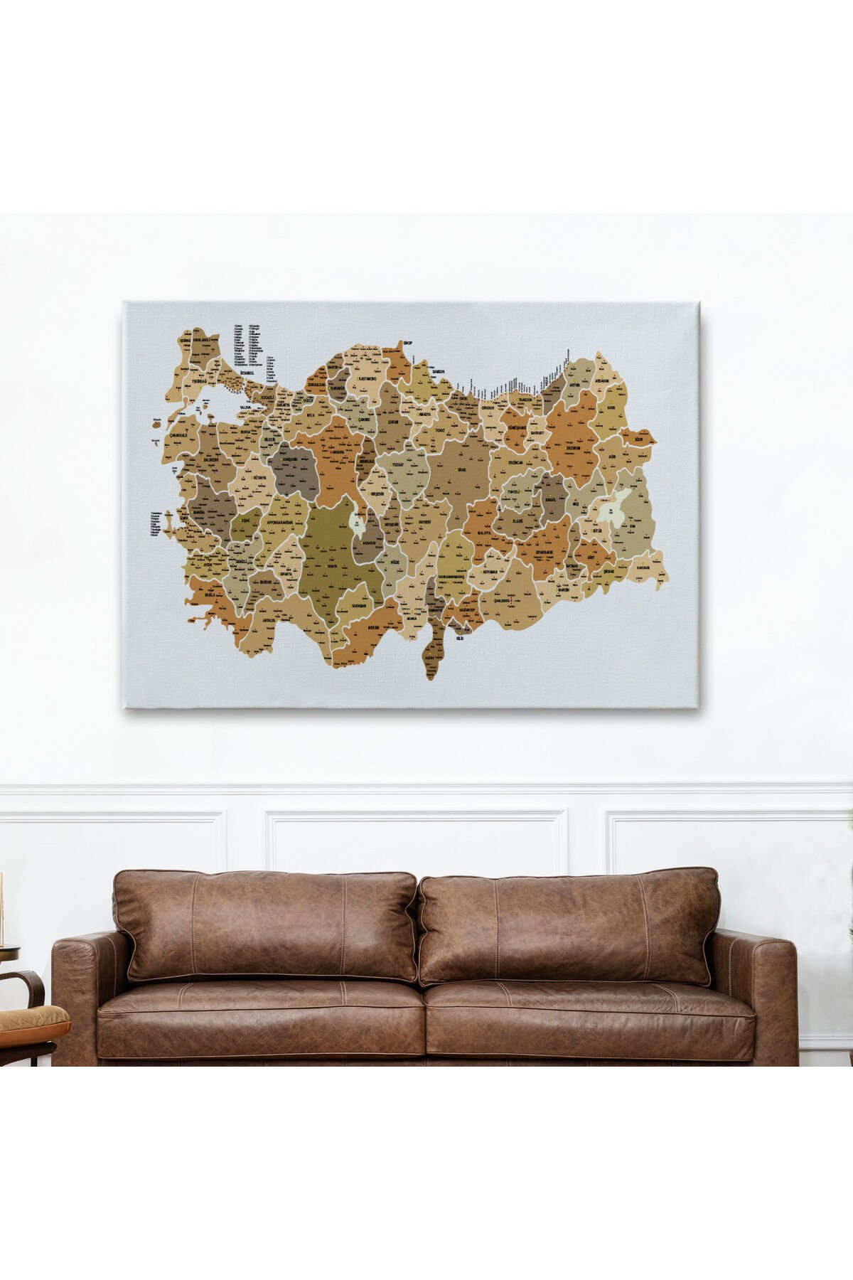 Türkiye Haritası Kanvas Tablo İl ve İlçeli Ayrıntılı Eğitici Dekoratif Tablo 3048