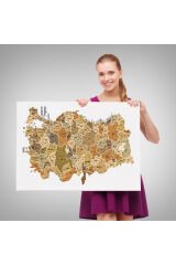 Türkiye Haritası Kanvas Tablo İl ve İlçeli Ayrıntılı Eğitici Dekoratif Tablo 3048