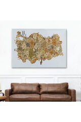 Türkiye Haritası Kanvas Tablo İl ve İlçeli Ayrıntılı Eğitici Dekoratif Tablo 3048