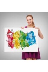 Türkiye Haritası Kanvas Tablo İl ve İlçeli Ayrıntılı Eğitici Dekoratif Tablo 3049