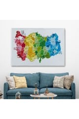 Türkiye Haritası Kanvas Tablo İl ve İlçeli Ayrıntılı Eğitici Dekoratif Tablo 3049