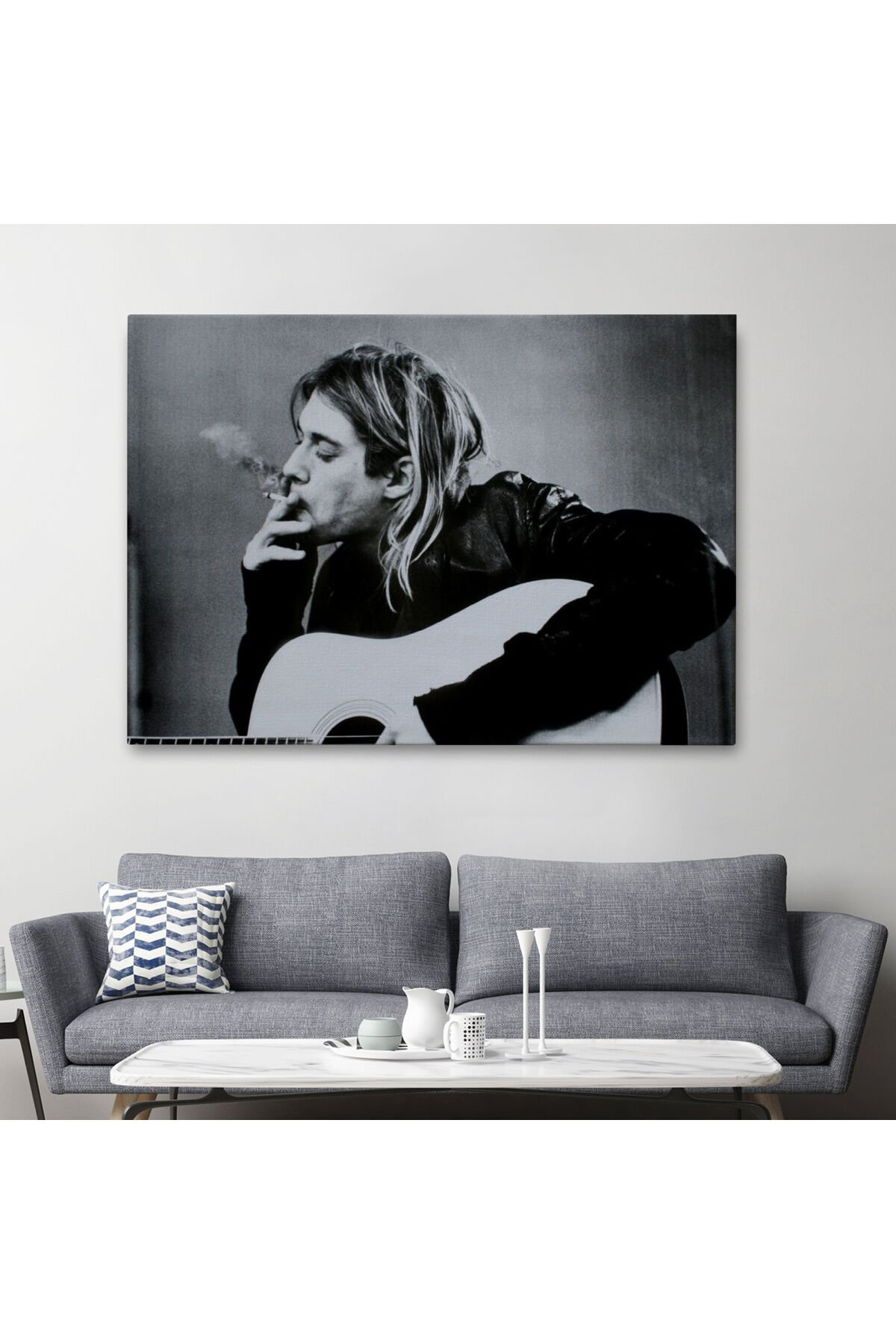 Kurt Cobain Sigara İçen Ünlü Baskı Duvar Sanatı Kanvas Tablo, Nirvana Baskı-5405