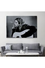 Kurt Cobain Sigara İçen Ünlü Baskı Duvar Sanatı Kanvas Tablo, Nirvana Baskı-5405