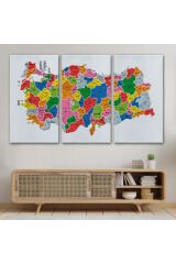 Türkiye Haritası Kanvas Tablo İl ve İlçeli Ayrıntılı Eğitici Dekoratif Tablo 3051