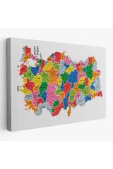 Türkiye Haritası Kanvas Tablo İl ve İlçeli Ayrıntılı Eğitici Dekoratif Tablo 3051