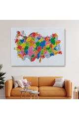 Türkiye Haritası Kanvas Tablo İl ve İlçeli Ayrıntılı Eğitici Dekoratif Tablo 3051