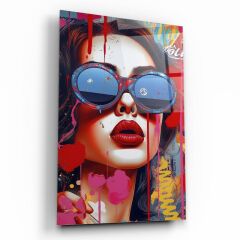 Pop Art Kadın  Cam Tablo Özel Tasarım Ofis, Mutfak Çocuk Odası, Salon Dekorasyon