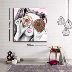 Dekoratif Baskı illüstrasyon Woman with Donat Kanvas Tablo