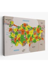 Türkiye Haritası Kanvas Tablo Sınır Komşulu Eğitici Dekoratif Tablo 3083