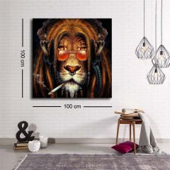 Dekoratif Baskı illüstrasyon Intellectual lion with glasses Kanvas Tablo