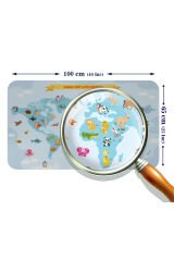 Eğitici Dünya Haritası Dünya Atlası Çocuk ve Bebek Odası Duvar Sticker-60x105-3791