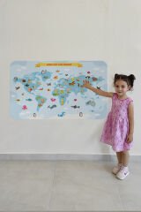 Eğitici Dünya Haritası Dünya Atlası Çocuk ve Bebek Odası Duvar Sticker-60x105-3791