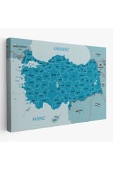 Türkiye Haritası Kanvas Tablo Sınır Komşulu Eğitici Dekoratif Tablo 3087