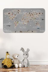 Eğitici Dünya Haritası Dünya Atlası Çocuk ve Bebek Odası Duvar Sticker-60x105-3793