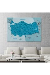 Türkiye Haritası Kanvas Tablo Sınır Komşulu Eğitici Dekoratif Tablo 3087