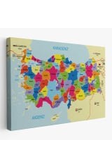 Türkiye Haritası Kanvas Tablo Sınır Komşulu Eğitici Dekoratif Tablo 3089