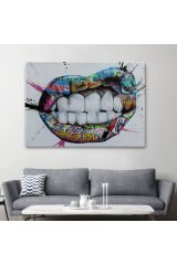 Renkli Dudak Graffiti Kanvas Tablo, Banksy Sokak Sanatı-5413