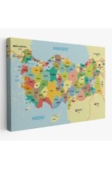 Türkiye Haritası Kanvas Tablo Sınır Komşulu Eğitici Dekoratif Tablo 3090