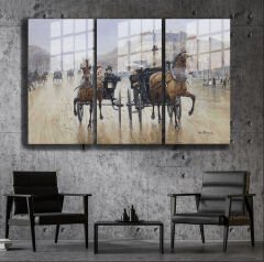 Ünlü Ressamlar ve Yapıtları Modern Yaşam Alanları İçin 3'lü Dikey Cam Tablo 316