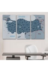 Türkiye Haritası Kanvas Tablo Sınır Komşulu Eğitici ve Öğretici Dekoratif Tablo 3093
