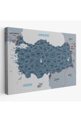 Türkiye Haritası Kanvas Tablo Sınır Komşulu Eğitici ve Öğretici Dekoratif Tablo 3093