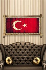 RUSTİK IŞIKLI Türk Bayrağı Kanvas Rustik Tablo O
