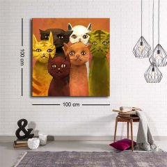 Dekoratif Baskı illüstrasyon Six Cats Kanvas Tablo