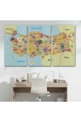 Türkiye Haritası Kanvas Tablo Sınır Komşulu Eğitici Dekoratif Tablo 3098