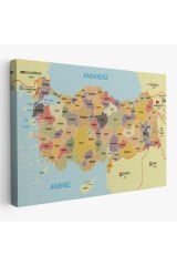 Türkiye Haritası Kanvas Tablo Sınır Komşulu Eğitici Dekoratif Tablo 3098
