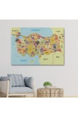 Türkiye Haritası Kanvas Tablo Sınır Komşulu Eğitici Dekoratif Tablo 3098