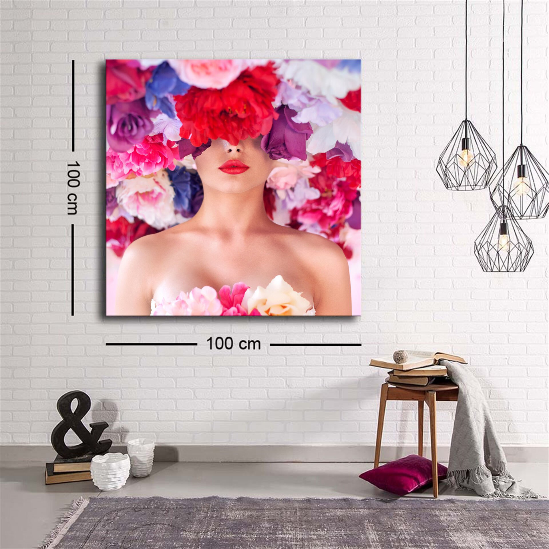 Dekoratif Baskı illüstrasyon Flowers Woman Kanvas Tablo