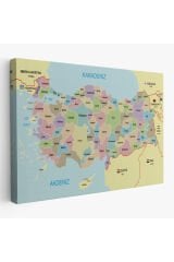 Türkiye Haritası Kanvas Tablo Sınır Komşulu Eğitici Dekoratif Tablo 3100