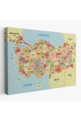 Türkiye Haritası Kanvas Tablo Sınır Komşulu Eğitici Dekoratif Tablo 3101