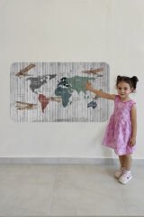 Eğitici Dünya Haritası Dünya Atlası Çocuk ve Bebek Odası Duvar Sticker -60x105-3804