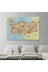 Türkiye Haritası Kanvas Tablo Sınır Komşulu Eğitici Dekoratif Tablo 3101