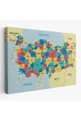 Türkiye Haritası Kanvas Tablo Sınır Komşulu Eğitici Dekoratif Tablo 3103