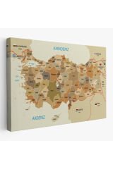 Türkiye Haritası Kanvas Tablo Sınır Komşulu Eğitici Dekoratif Tablo 3104