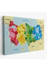 Türkiye Haritası Kanvas Tablo Sınır Komşulu Eğitici Dekoratif Tablo 3105