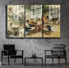 Ünlü Ressamlar ve Yapıtları Modern Yaşam Alanları İçin 3'lü Dikey Cam Tablo 331
