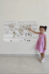 Eğitici Dünya Haritası Dünya Atlası Çocuk ve Bebek Odası Duvar Sticker -60x105-3812