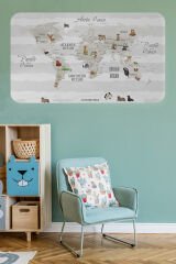 Eğitici Dünya Haritası Dünya Atlası Çocuk ve Bebek Odası Duvar Sticker -60x105-3812