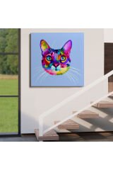 Renkli Kedi Kafası Dekoratif Kanvas Tablo-5815