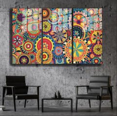 Ünlü Ressamlar ve Yapıtları Modern Yaşam Alanları İçin 3'lü Dikey Cam Tablo 336